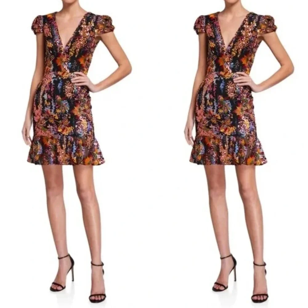 RARE! Dress The Population - Corinne Floral Sequin Dress - Size L - Picture 11 of 11